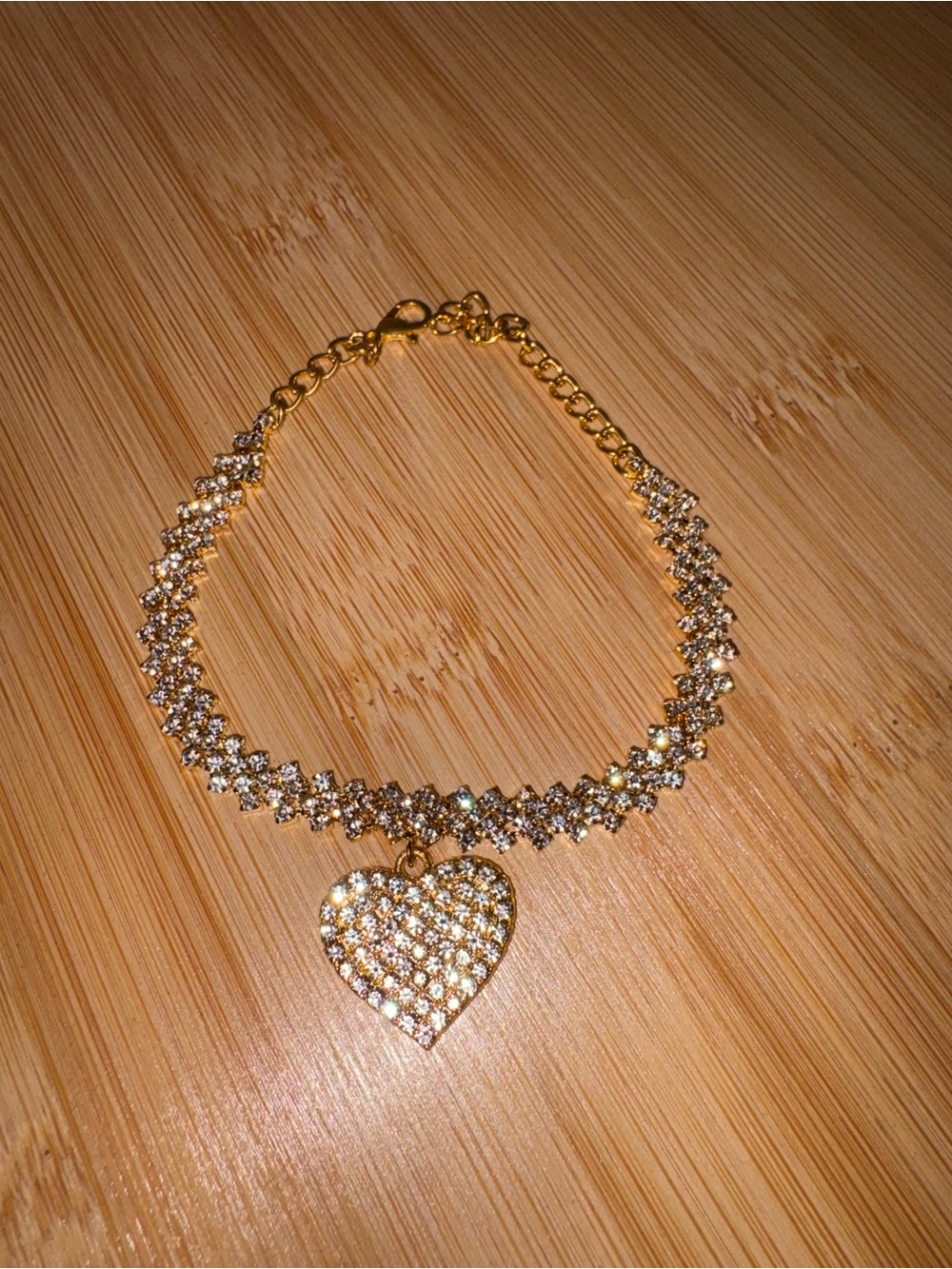 Gold-Tone Crystal Heart Bracelet - Sparkling Gold Heart Charm